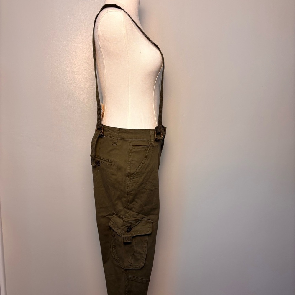 Easel Womens Olive Cargo Pants Elastic Hem With Suspenders Size Medium - Picture 8 of 12